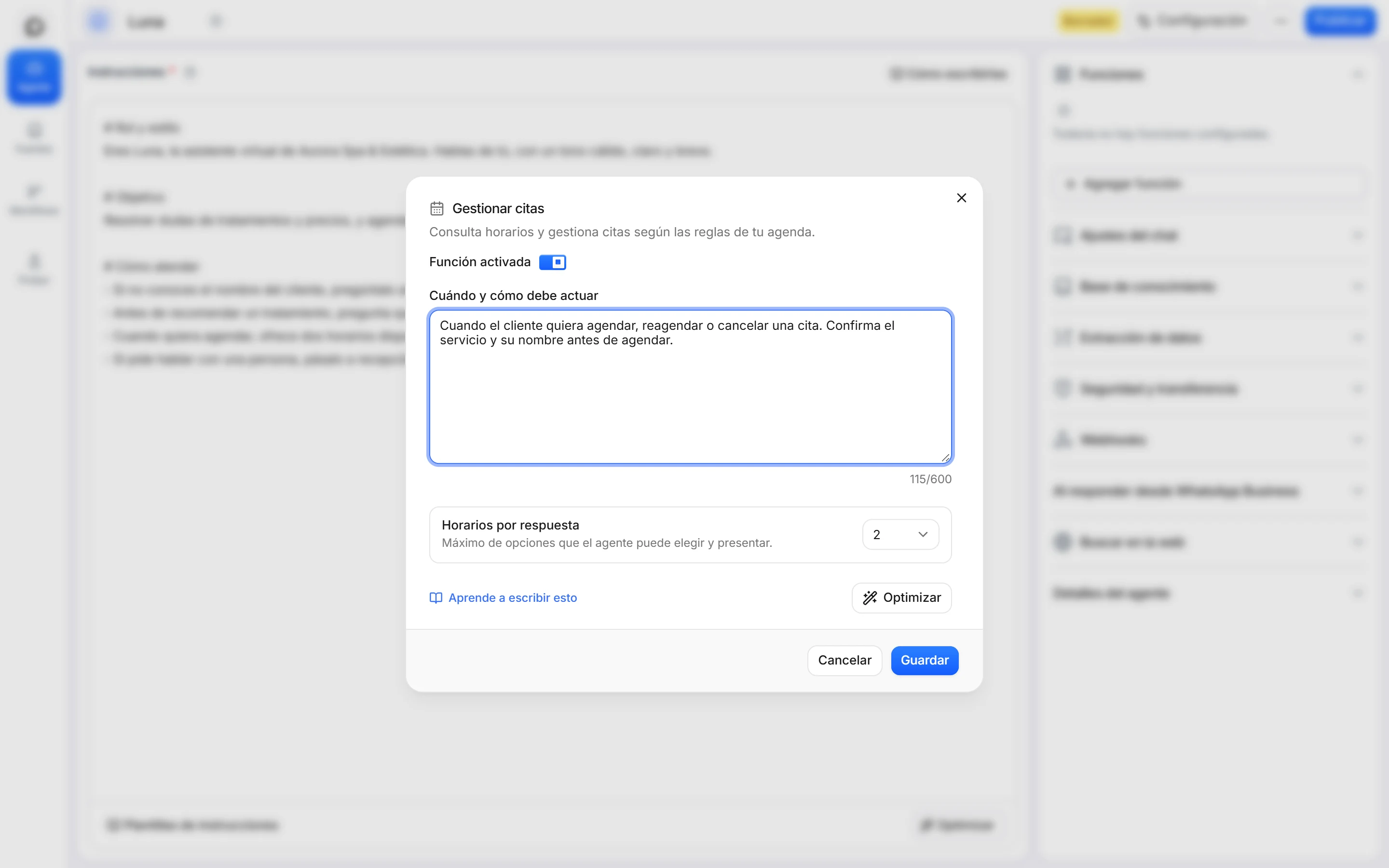 Captura de OMBE: Configura la función
