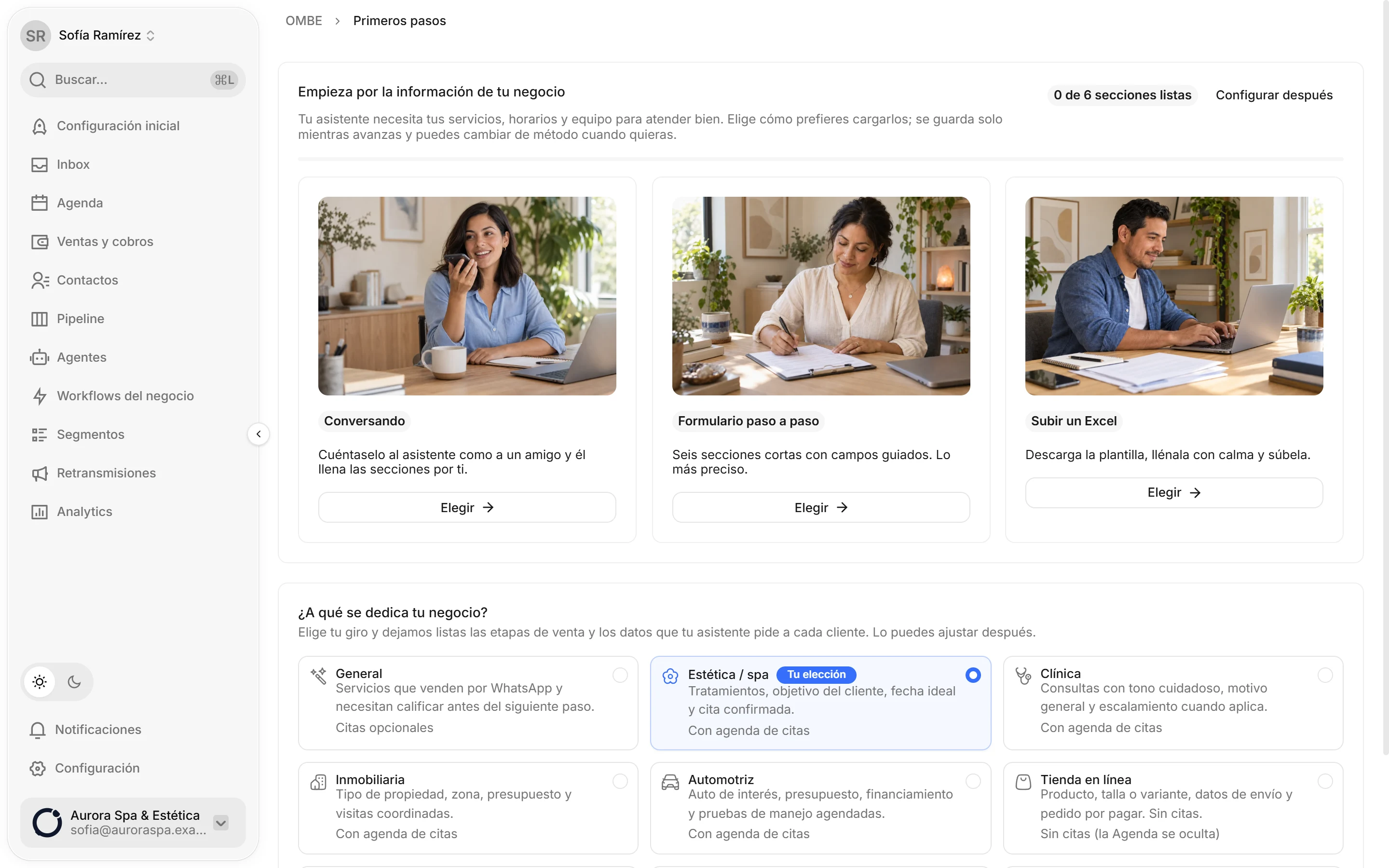 Captura de OMBE: Elige cómo cargar tu información