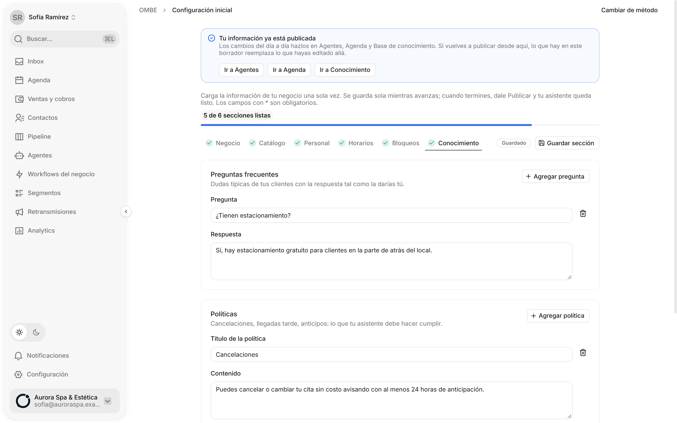 Captura de OMBE: Listo: tu información está publicada