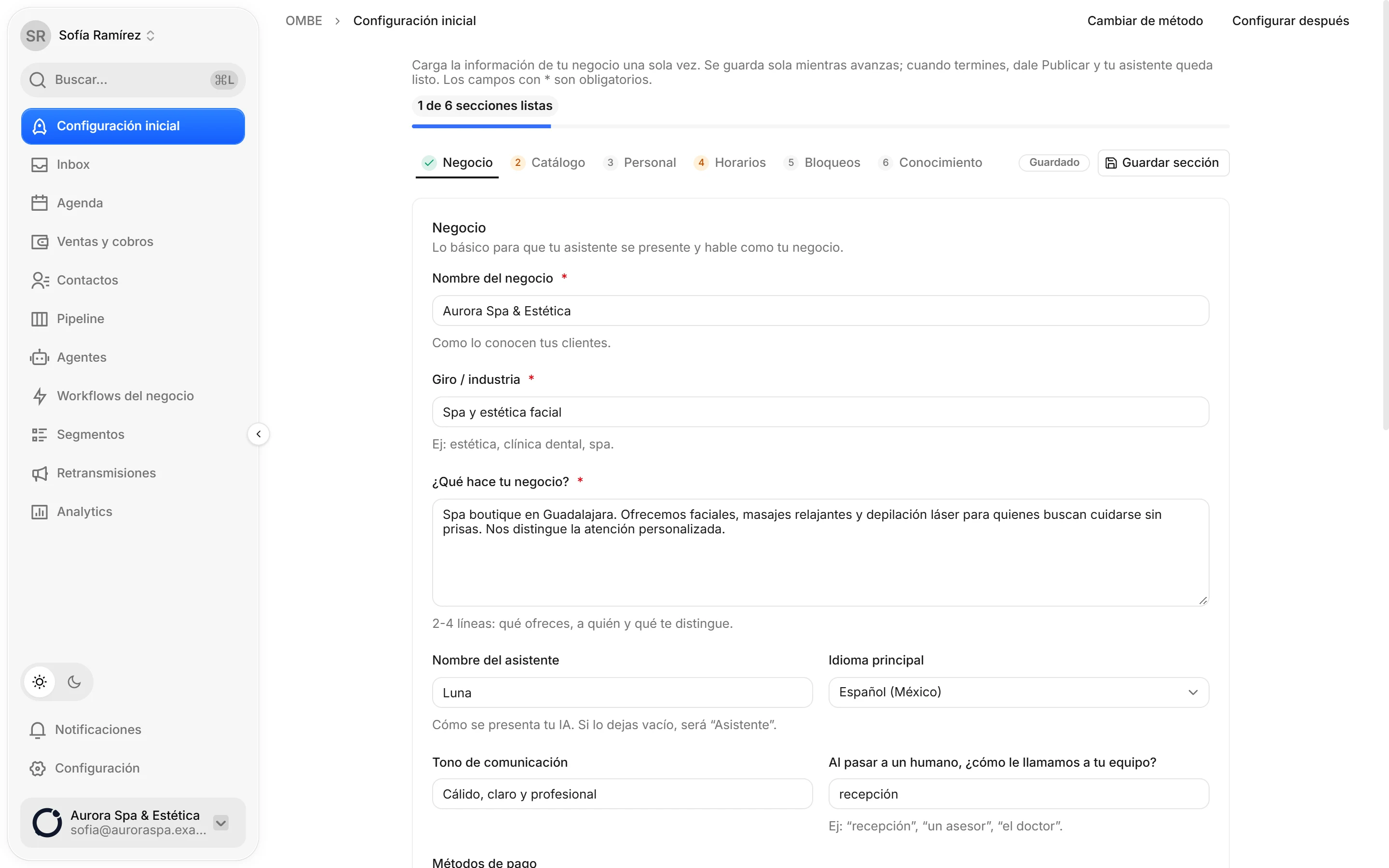Captura de OMBE: Llena los datos del negocio